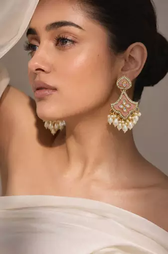Serene glow oxidized gold pearl earrings