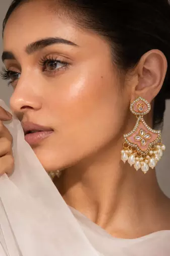 Serene glow oxidized gold pearl earrings