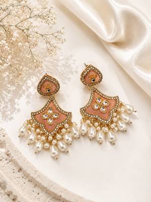Serene glow oxidized gold pearl earrings 4