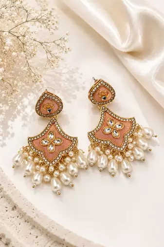 Serene glow oxidized gold pearl earrings