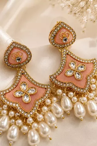 Serene glow oxidized gold pearl earrings