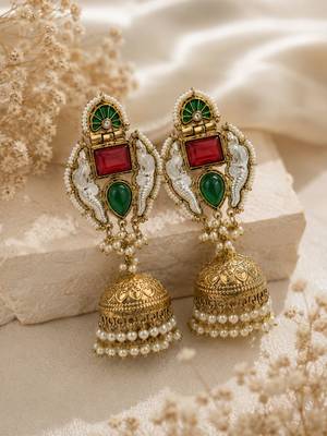 Vintage glow oxidized gold pearl drop earrings 4