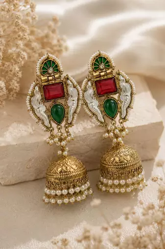 Vintage glow oxidized gold pearl drop earrings