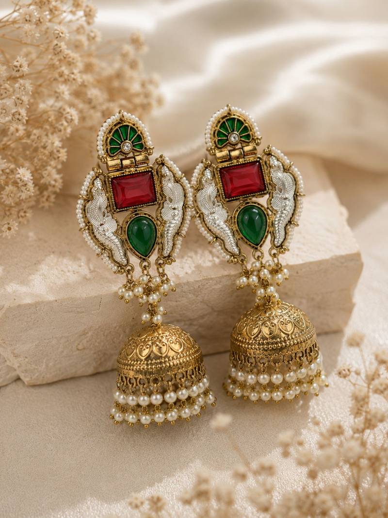 Vintage glow oxidized gold pearl drop earrings