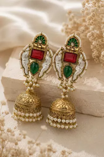 Vintage glow oxidized gold pearl drop earrings