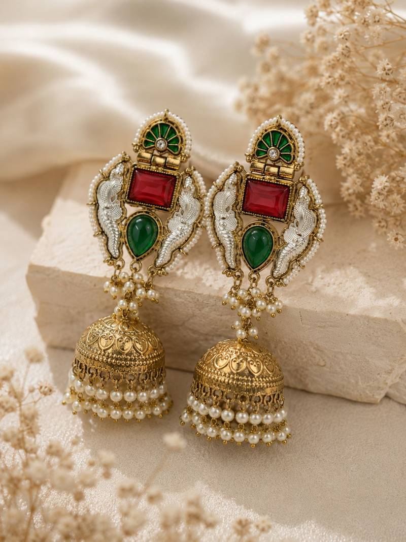Vintage glow oxidized gold pearl drop earrings