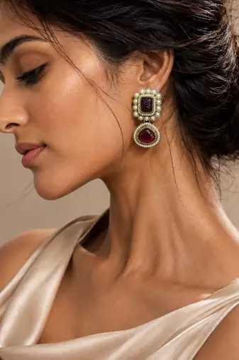 Vintage glow oxidized gold pearl drop earrings