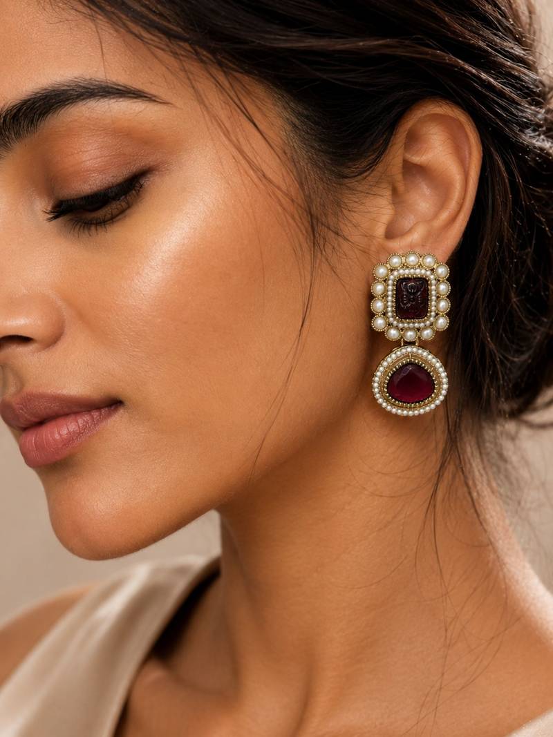 Vintage glow oxidized gold pearl drop earrings