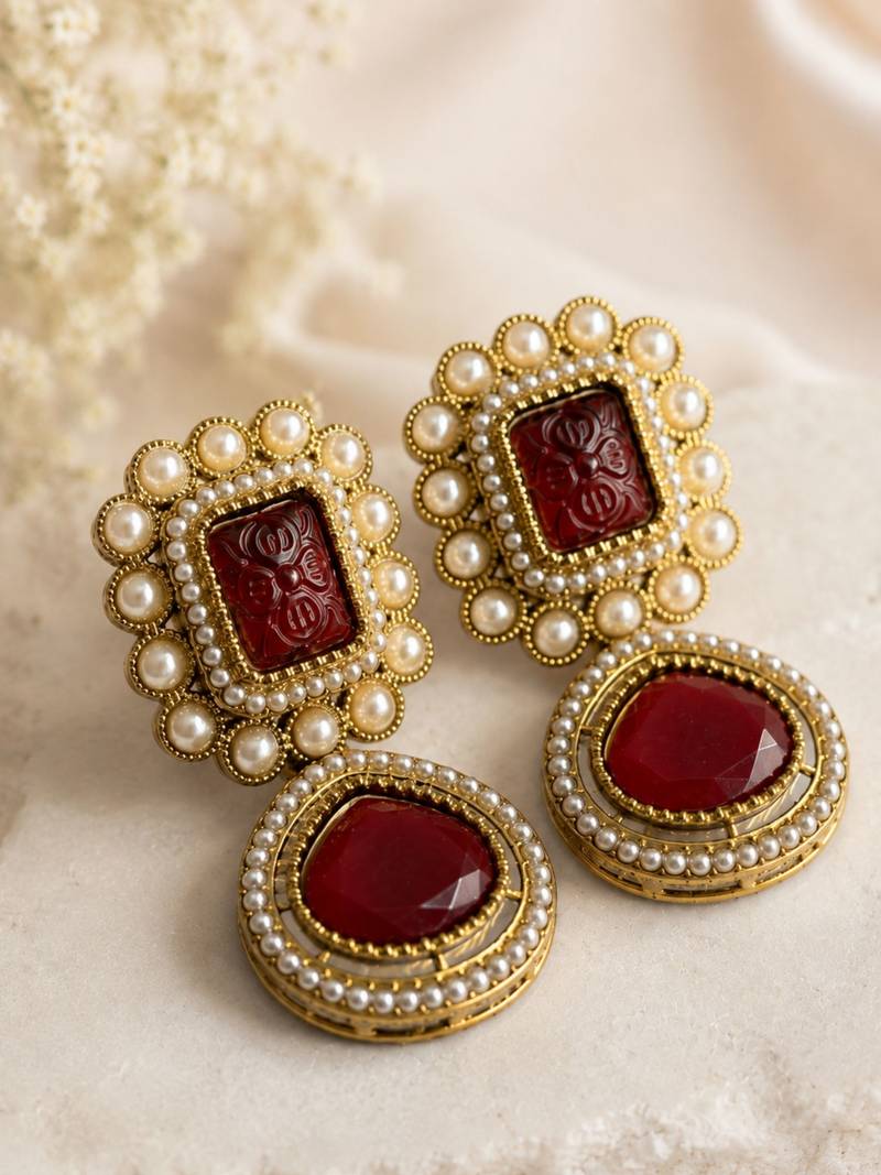 Vintage glow oxidized gold pearl drop earrings
