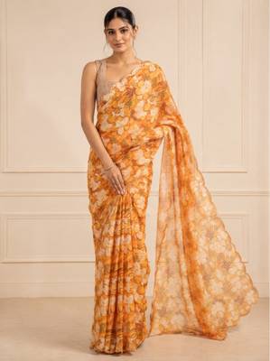 heavy chinon silk blend mirror work saree 1