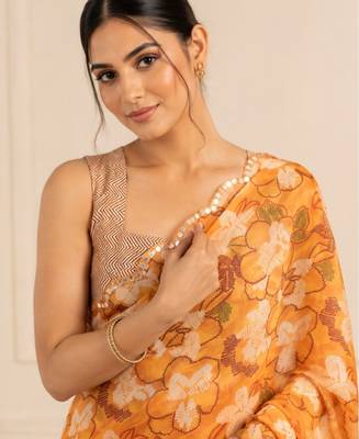 heavy chinon silk blend mirror work saree 2