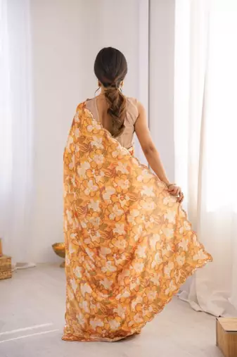 heavy chinon silk blend mirror work saree