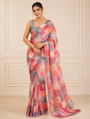 heavy chinon silk blend mirror work saree 1
