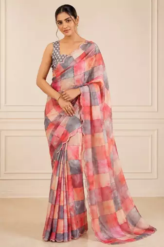 heavy chinon silk blend mirror work saree