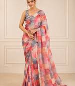 heavy chinon silk blend mirror work saree