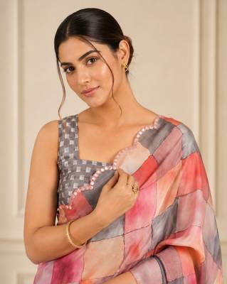 heavy chinon silk blend mirror work saree 2