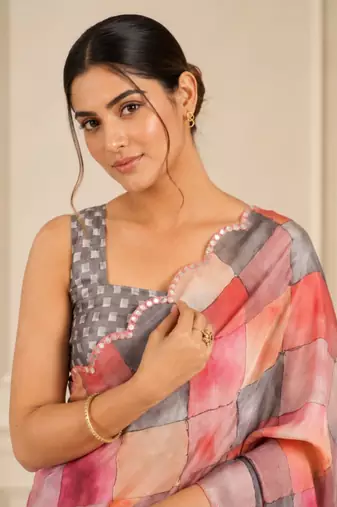 heavy chinon silk blend mirror work saree