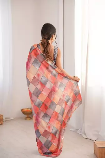 heavy chinon silk blend mirror work saree