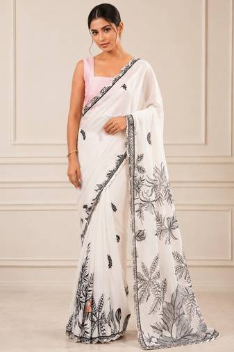 Heavy chinnon mirror work saree