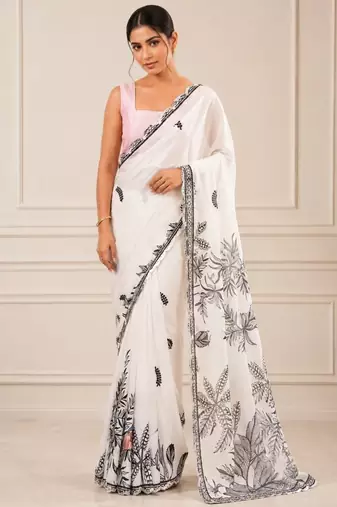 heavy chinon silk blend mirror work saree