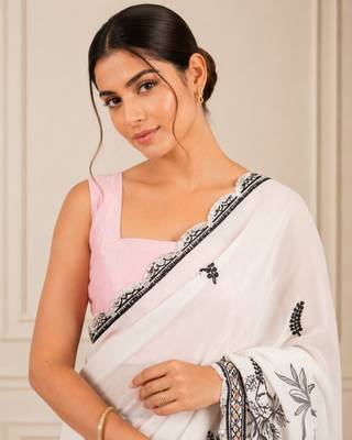 heavy chinon silk blend mirror work saree 2