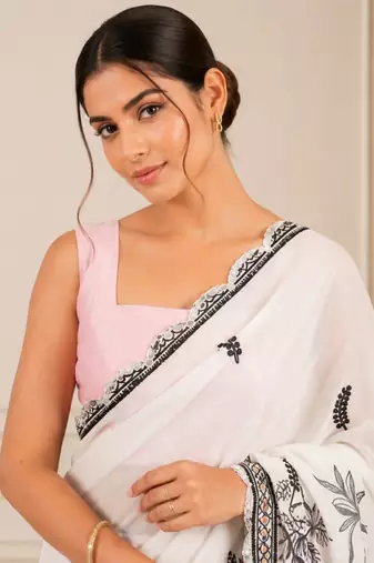 heavy chinon silk blend mirror work saree
