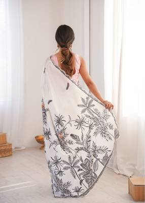 heavy chinon silk blend mirror work saree 3