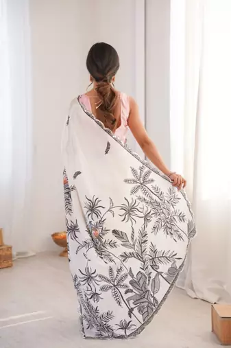 heavy chinon silk blend mirror work saree