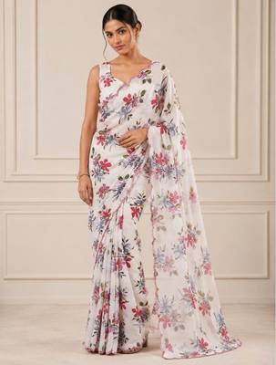 heavy chinon silk blend mirror work saree 1
