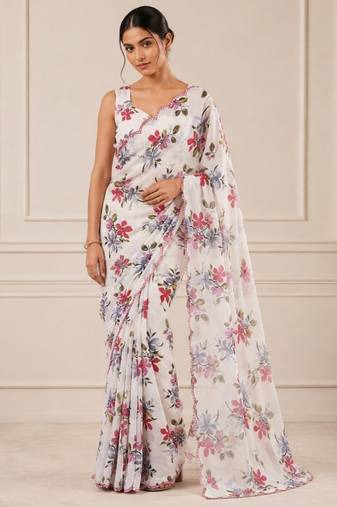 Heavy chinnon mirror work saree