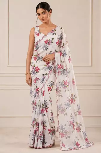 heavy chinon silk blend mirror work saree