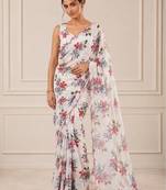 heavy chinon silk blend mirror work saree
