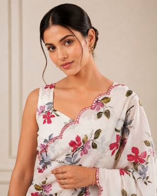heavy chinon silk blend mirror work saree 2