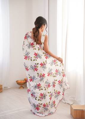heavy chinon silk blend mirror work saree 3