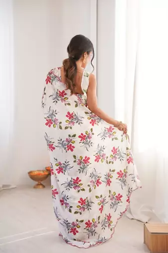 heavy chinon silk blend mirror work saree