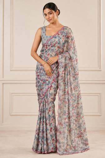 blue heavy silk blend mirror work saree