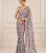 heavy chinon silk blend mirror work saree