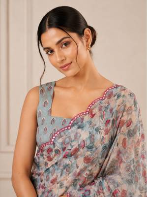 heavy chinon silk blend mirror work saree 2