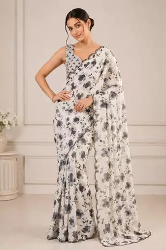 heavy chinon silk blend mirror work saree