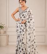 heavy chinon silk blend mirror work saree