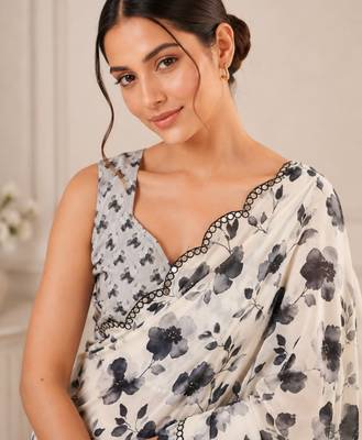 heavy chinon silk blend mirror work saree 2
