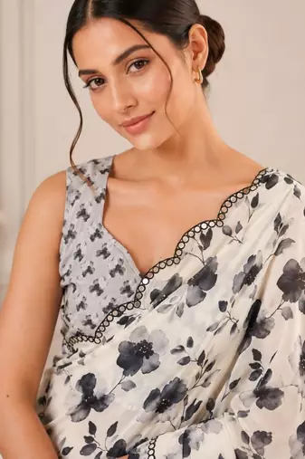 heavy chinon silk blend mirror work saree