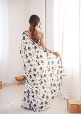 heavy chinon silk blend mirror work saree 3