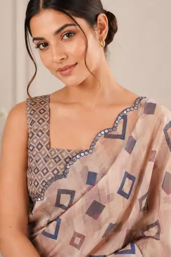heavy chinon silk blend mirror work saree