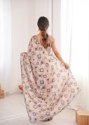 heavy chinon silk blend mirror work saree 3