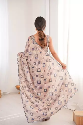 heavy chinon silk blend mirror work saree