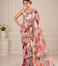 heavy chinon silk blend mirror work saree