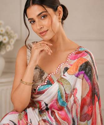 heavy chinon silk blend mirror work saree 2