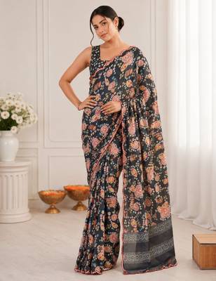heavy chinon silk blend mirror work saree 1