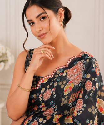 heavy chinon silk blend mirror work saree 2